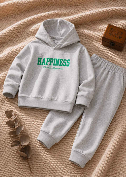 Plush Hoodie Style - Happiness Fleece Sweat Set Grey
