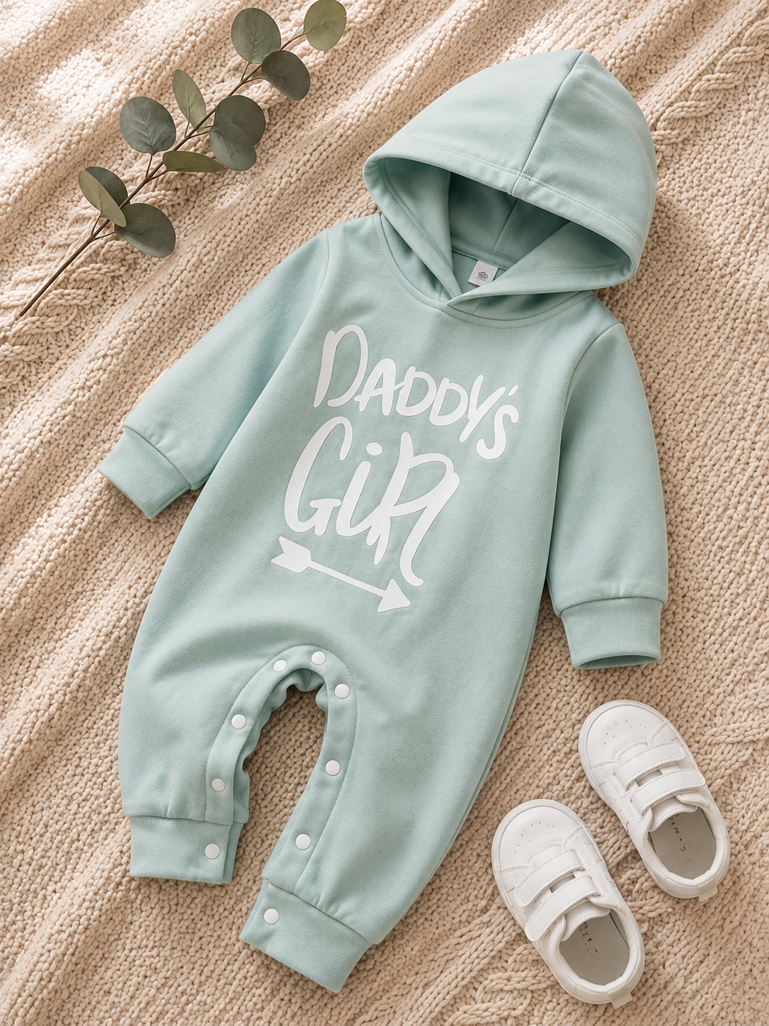Plush-Hoodie Romper - Daddys girl in Green