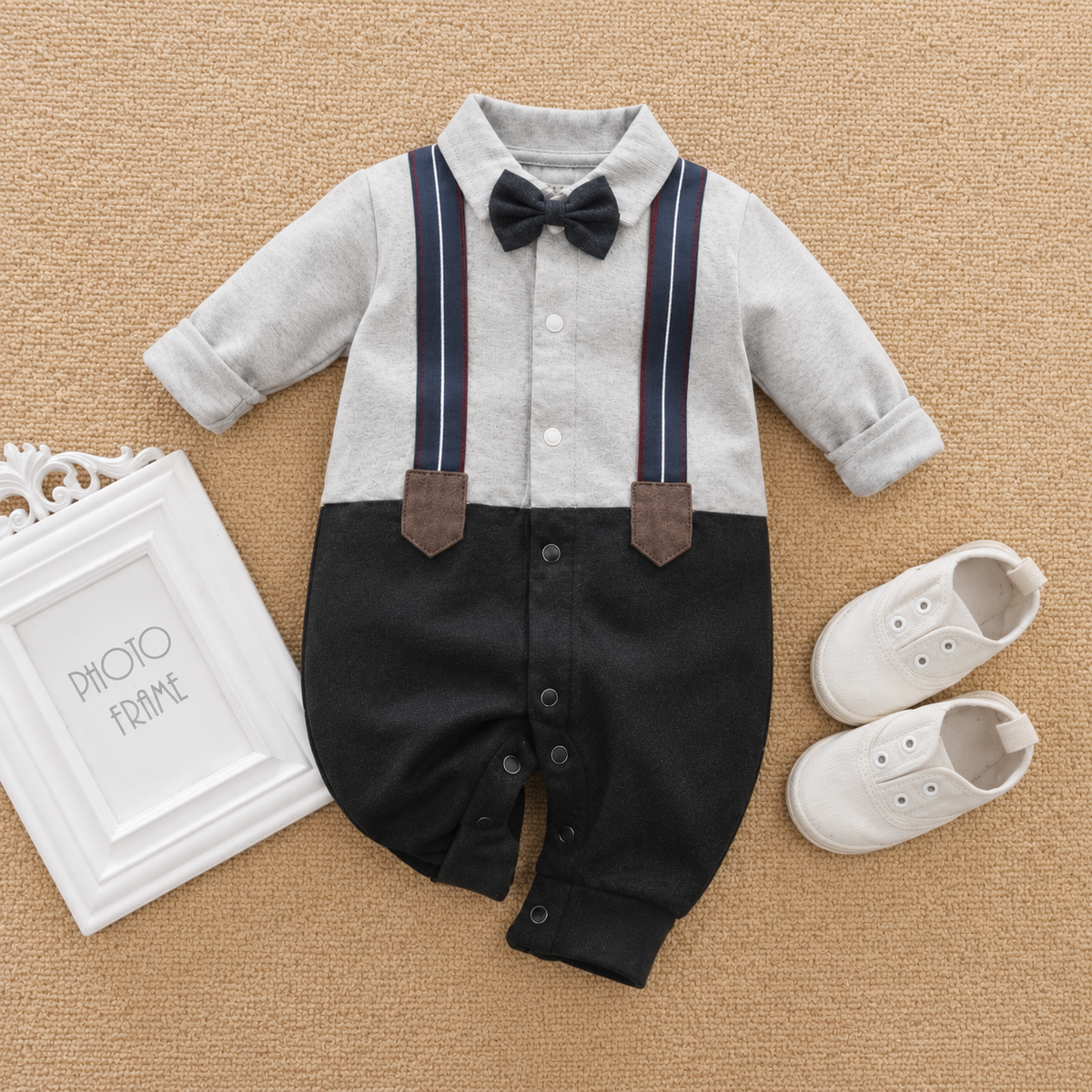 Newborn Gentleman Romper - Grey & Navy