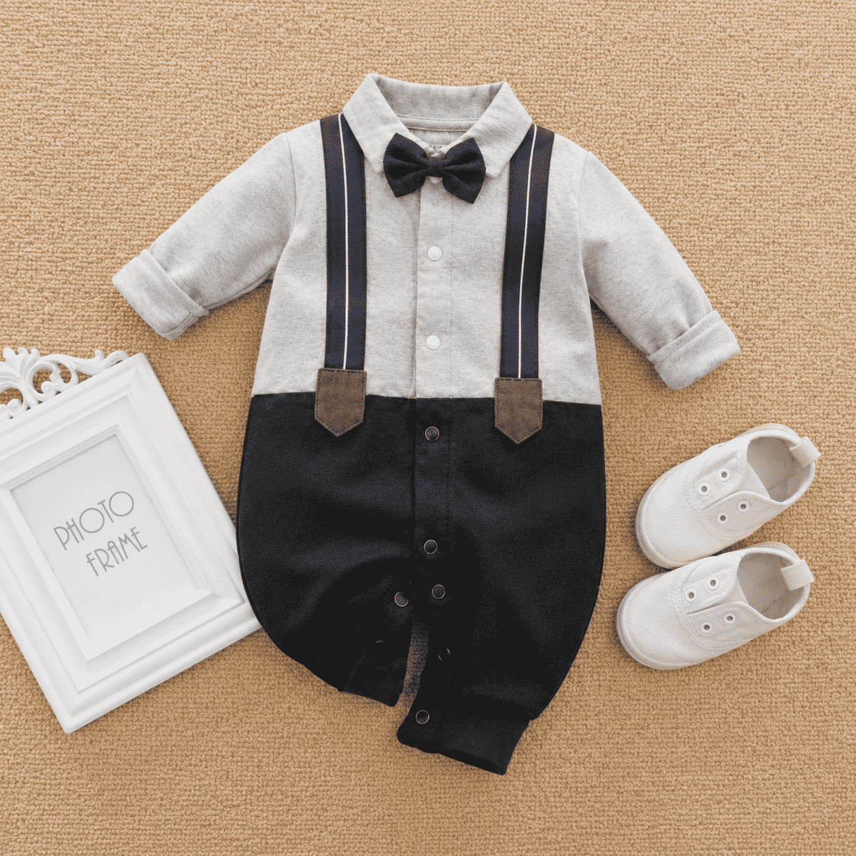 Newborn Gentleman Romper - Grey & Navy