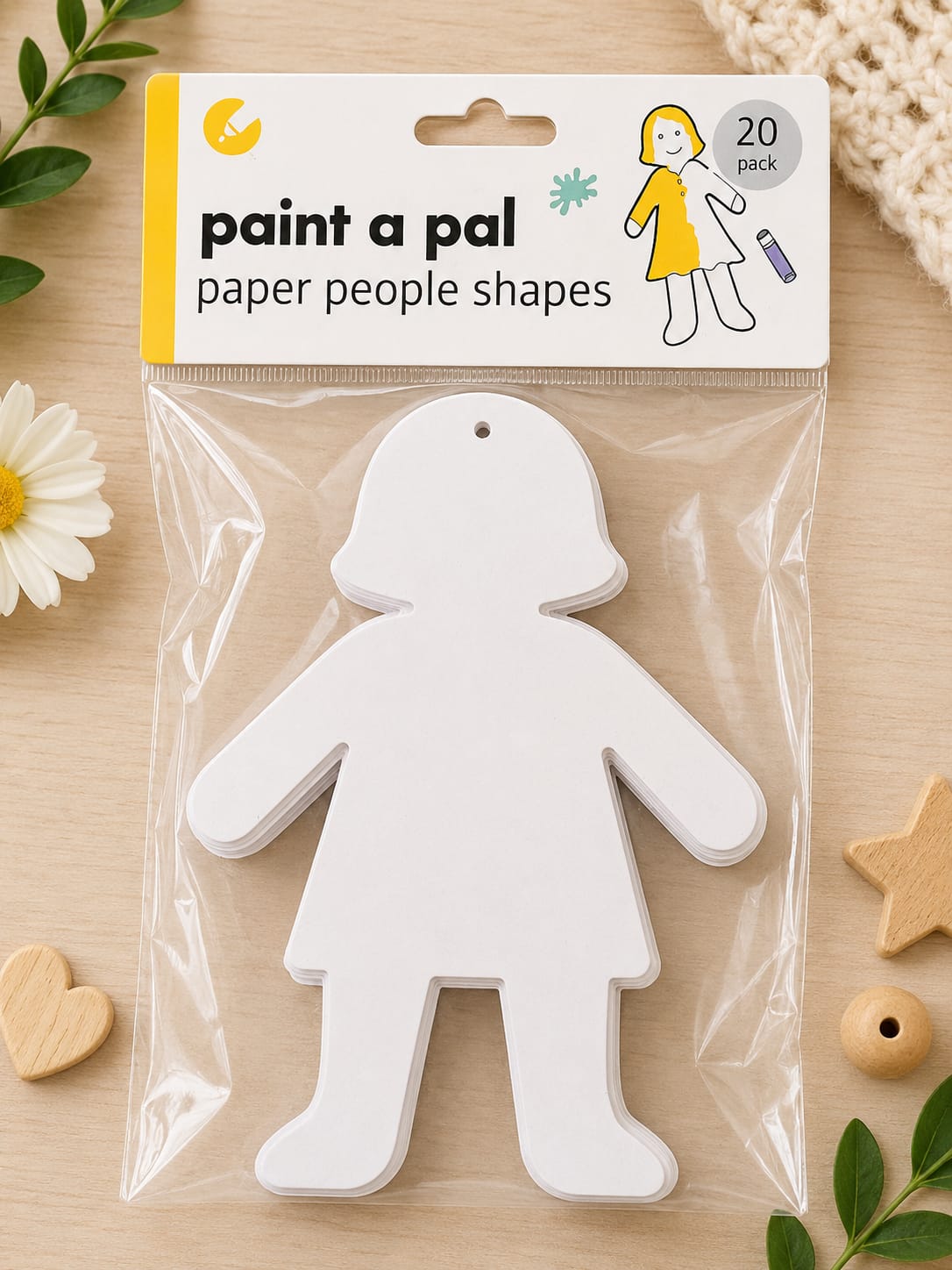 20-pack of white paper people girl-shaped cutouts for kids' DIY painting.