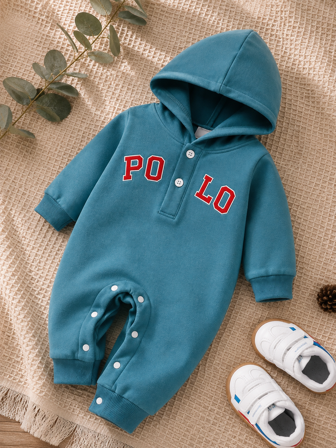 Plush-Hoodie Romper - Polo in Blue