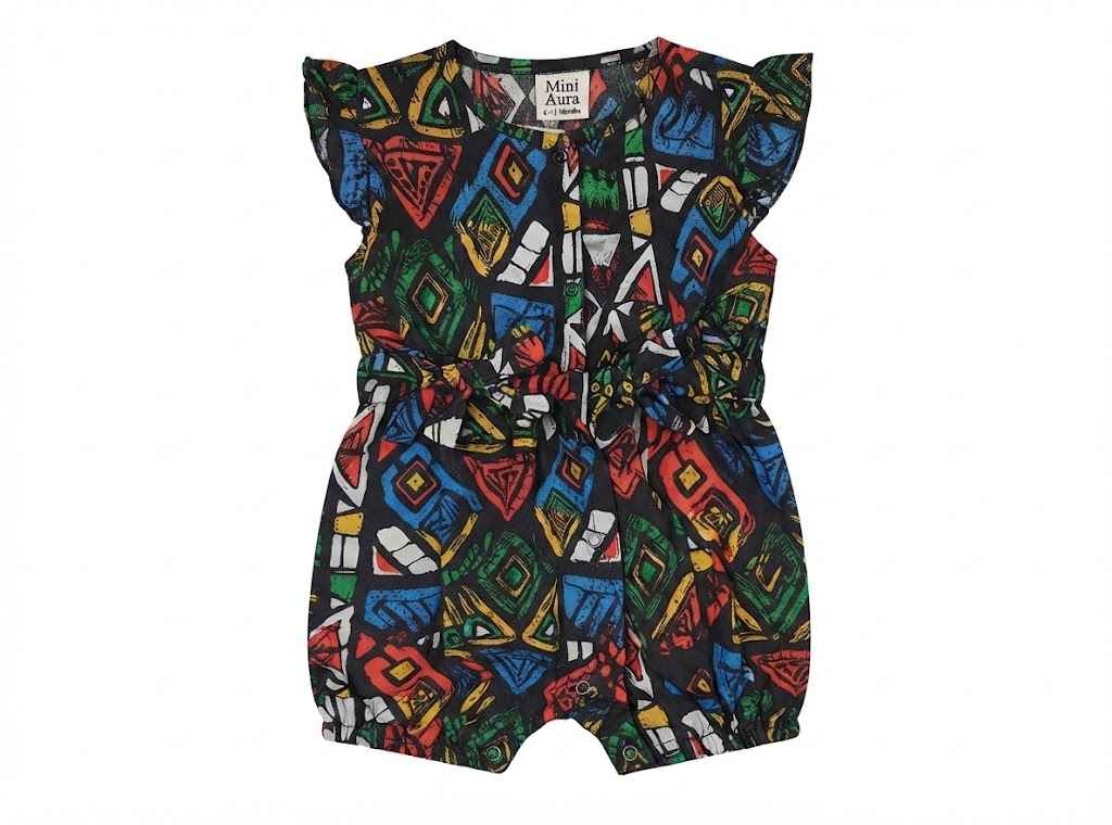 Baby black tribal print cotton romper