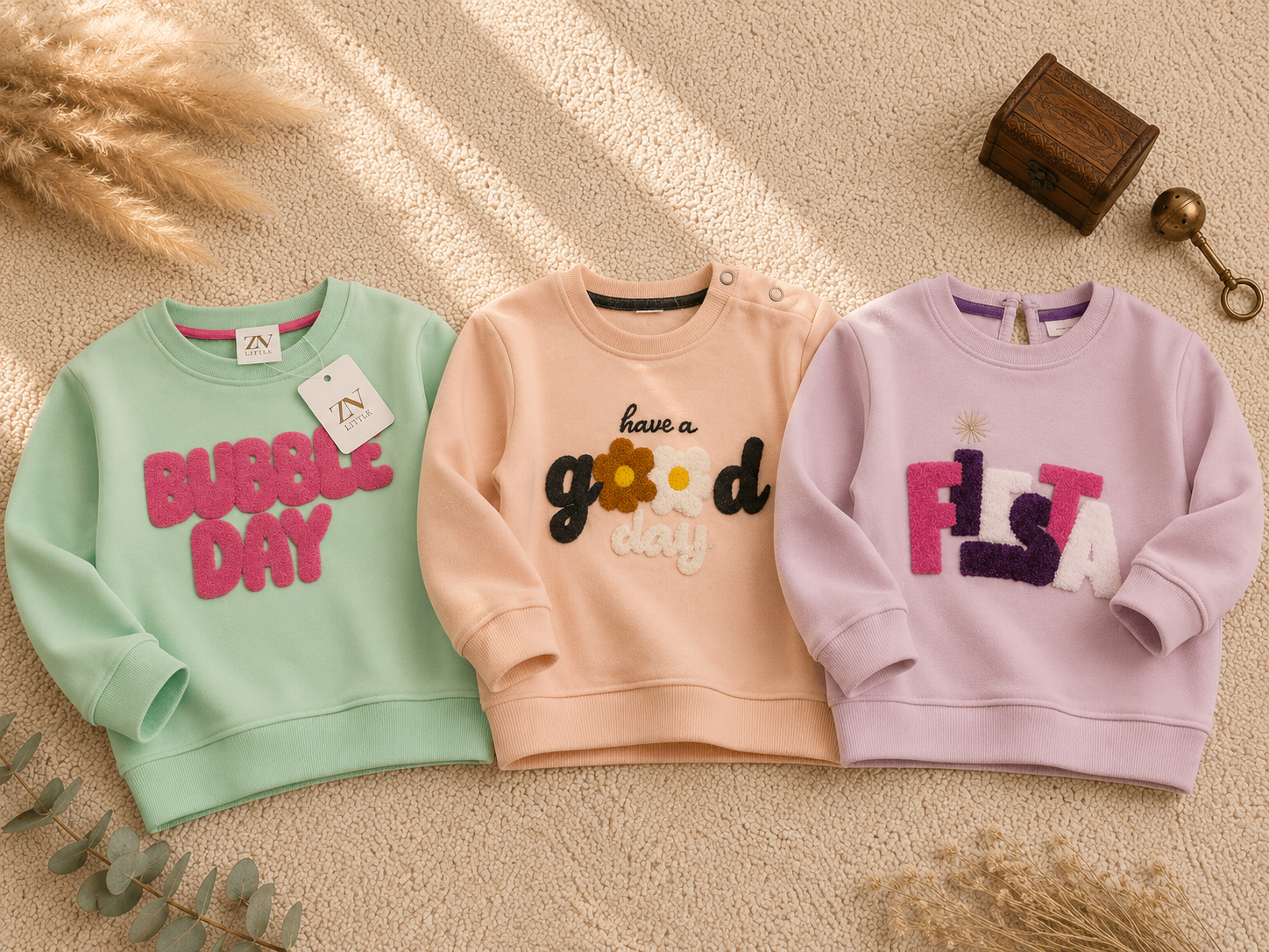 Kids pastel sweatshirt pack of 3 flat lay
