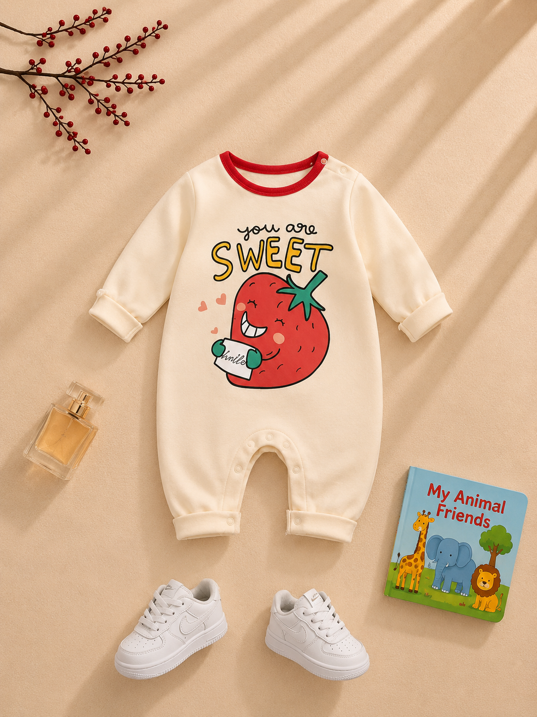 Plush-Printed Rompers - Strawberry Sweet - Pink