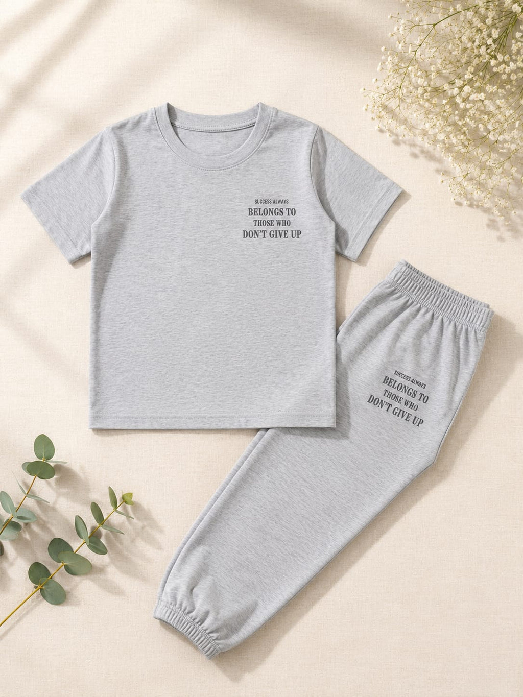 Girls Grey T-Shirt & Cuffed Trouser Set