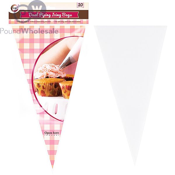 10-pack of disposable dual piping icing bags for two-color cake decorating.
