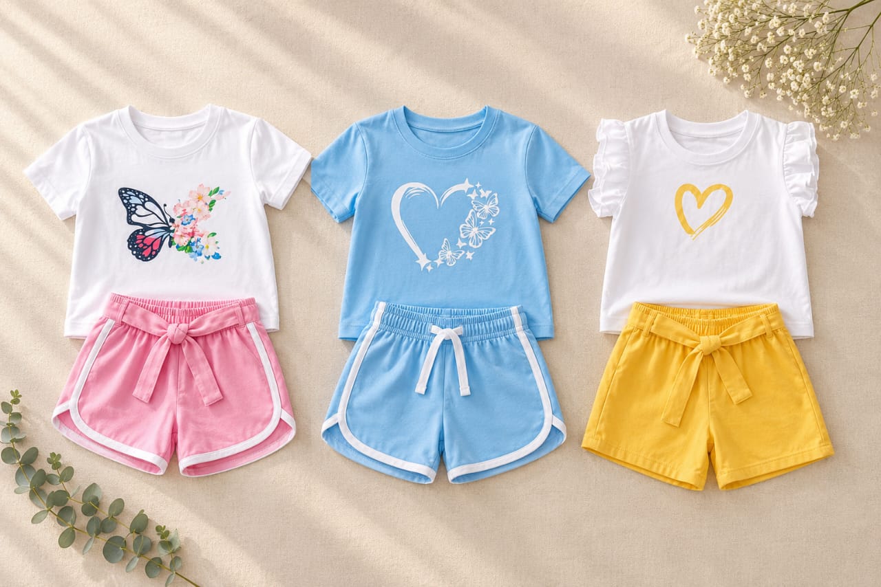 Girls butterfly heart printed co-ord set pack of 3