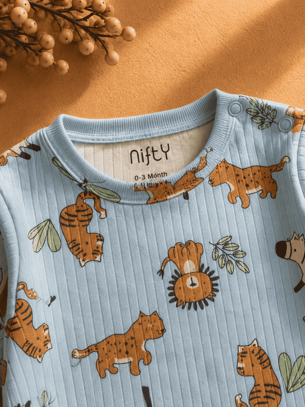 Baby Safari Animal Romper | Blue Long Sleeve Jumpsuit