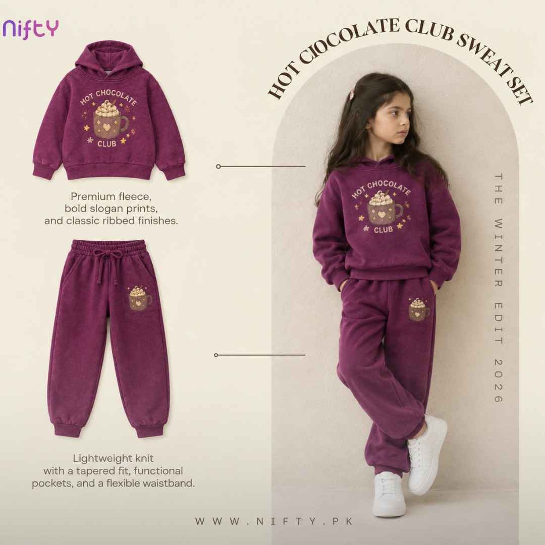 Plum Purple “Hot Chocolate Club” Kids Hoodie & Jogger Set