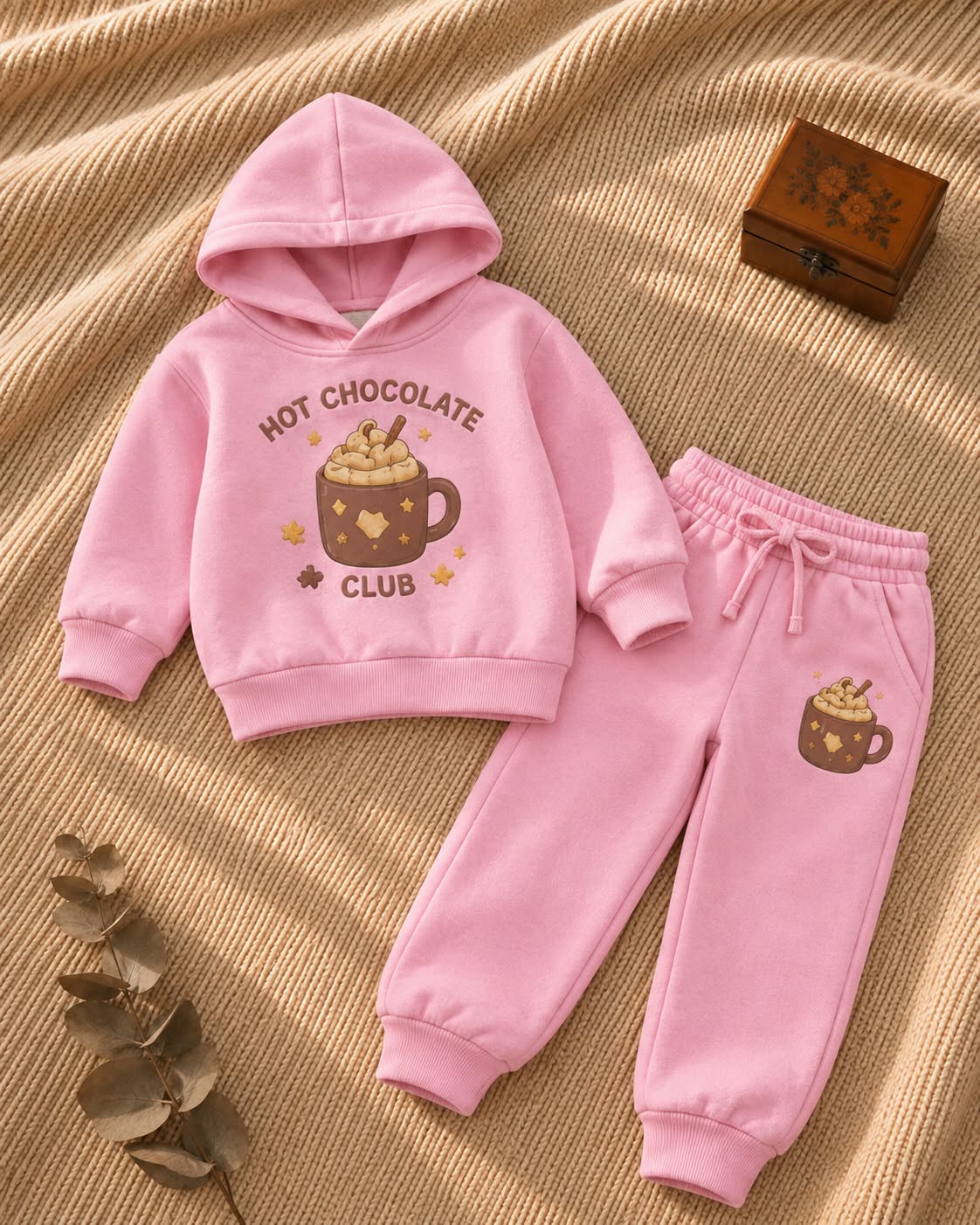 Pink “Hot Chocolate Club” Kids Sweatshirt & Jogger Set