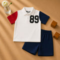 Plush-Baby Plaid Polo Shirt & Shorts-Red-White