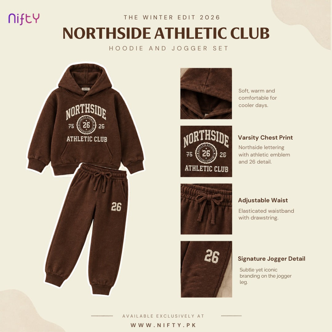 Chocolate Brown “Northside Athletic Club” Kids Hoodie & Jogger Set