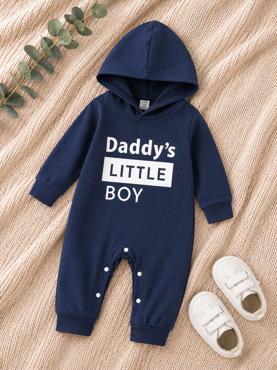 Plush-Hoodie Romper - Daddys Boy in Dark Blue