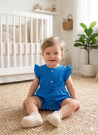 MINI AURA Girls Textured Frill Romper ( Plain ) – Royal Blue