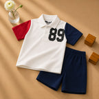 Plush-Baby Plaid Polo Shirt & Shorts-Red-White