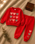 Plush Fleece Shirt & Trouser - Hearts in Red