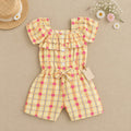 Girls yellow floral plaid ruffle romper with bow