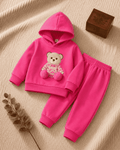 Plush Hoodie Style - Basic Bear Fleece Sweat Set Baby Pink