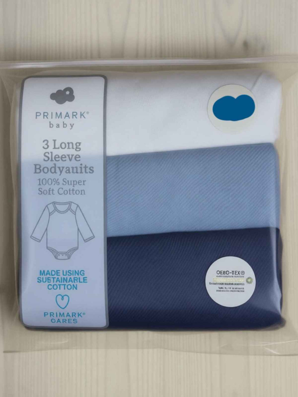 Baby Long Sleeve Cotton Bodysuits 3 Pack – White & Blue