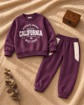 Kids plum California print fleece sweatshirt and jogger set