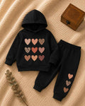 Plush - Hoodied Fleece Shirt & Trouser - Hearts in Black