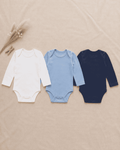 Baby Long Sleeve Cotton Bodysuits 3 Pack – White & Blue