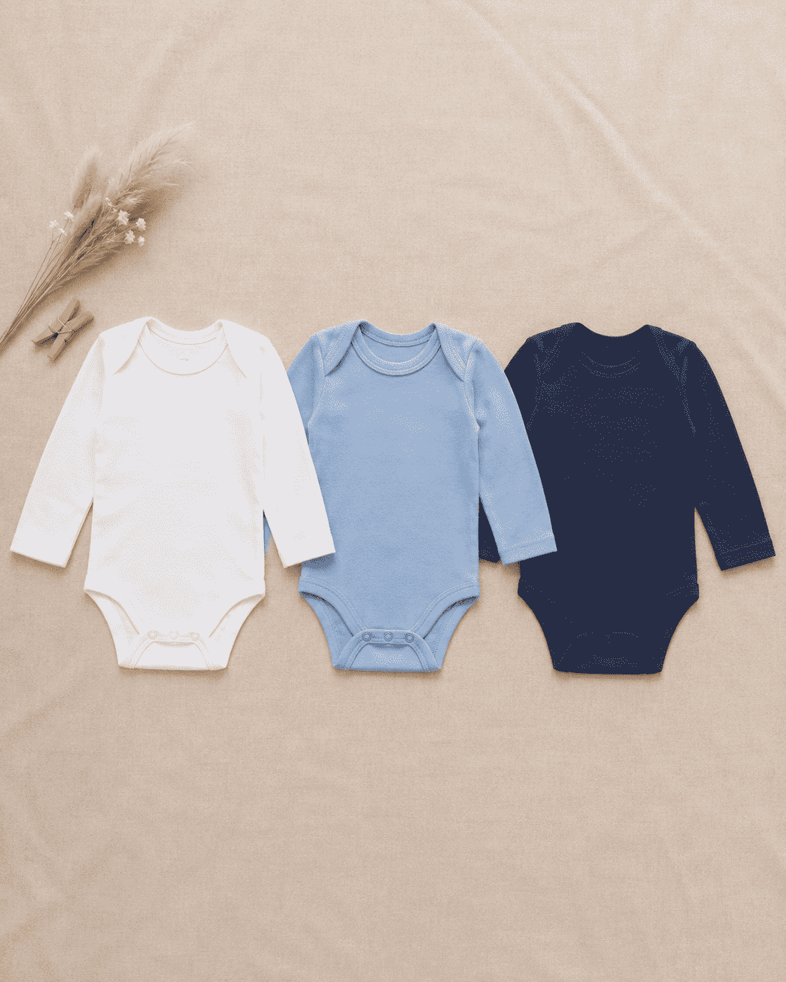 Baby Long Sleeve Cotton Bodysuits 3 Pack – White & Blue