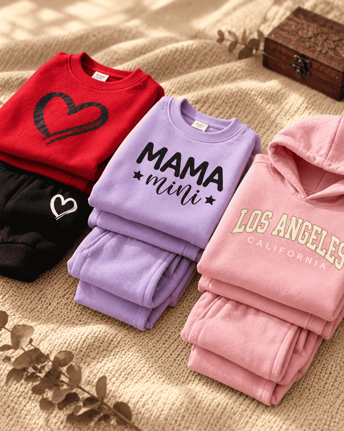 Pack of 3 Girls Tracksuit Sets: Heart, MAMA Mini & Los Angeles Hoodie