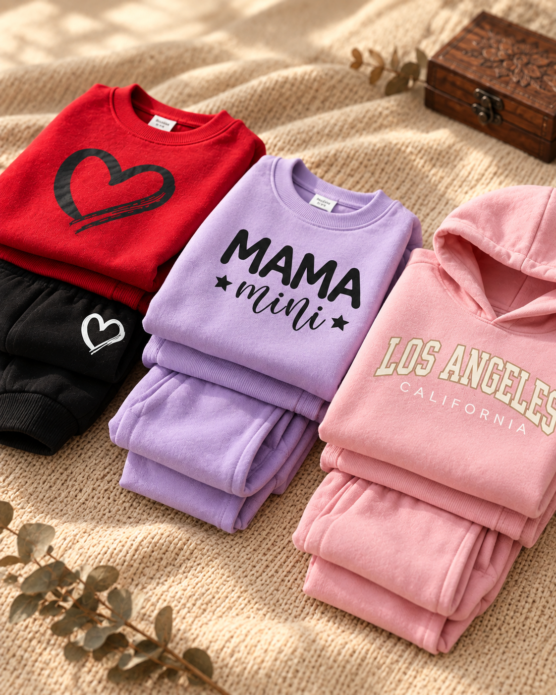 Pack of 3 Girls Tracksuit Sets: Heart, MAMA Mini & Los Angeles Hoodie
