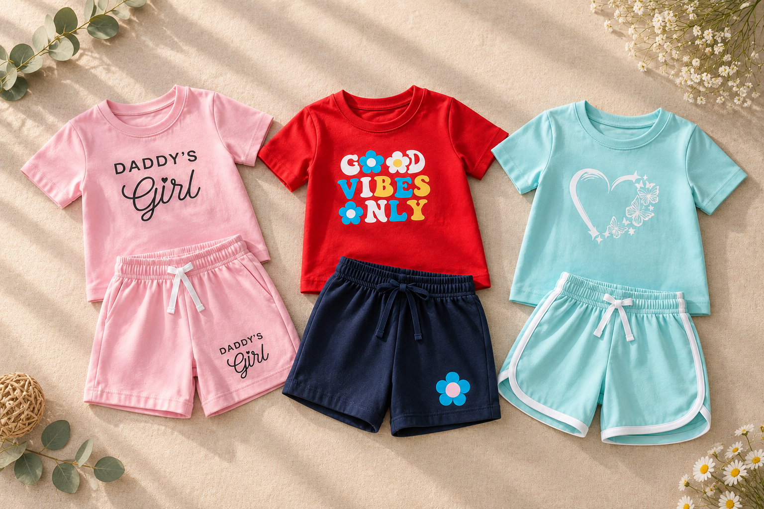 Kids Cotton T-Shirt & Shorts Co-Ord Set – Pack of 3