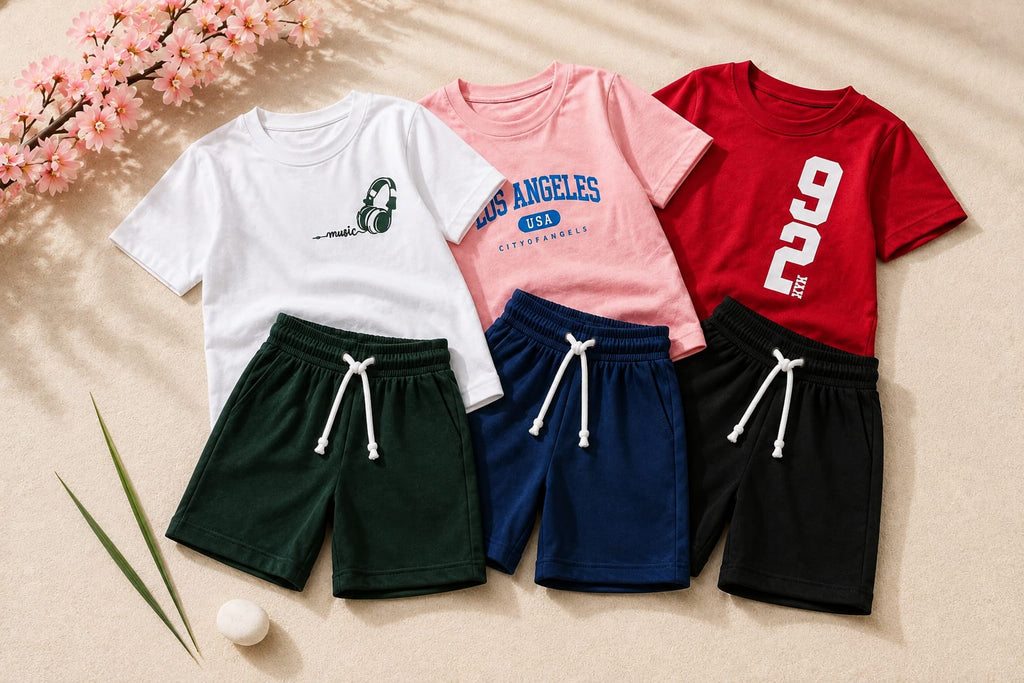 Boys Printed T-Shirt & Shorts Outfit Set – Pack of 3 | Casual Kids Wear