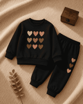 Plush-Round Neck - Colored Hearts Fleece Sweat Set