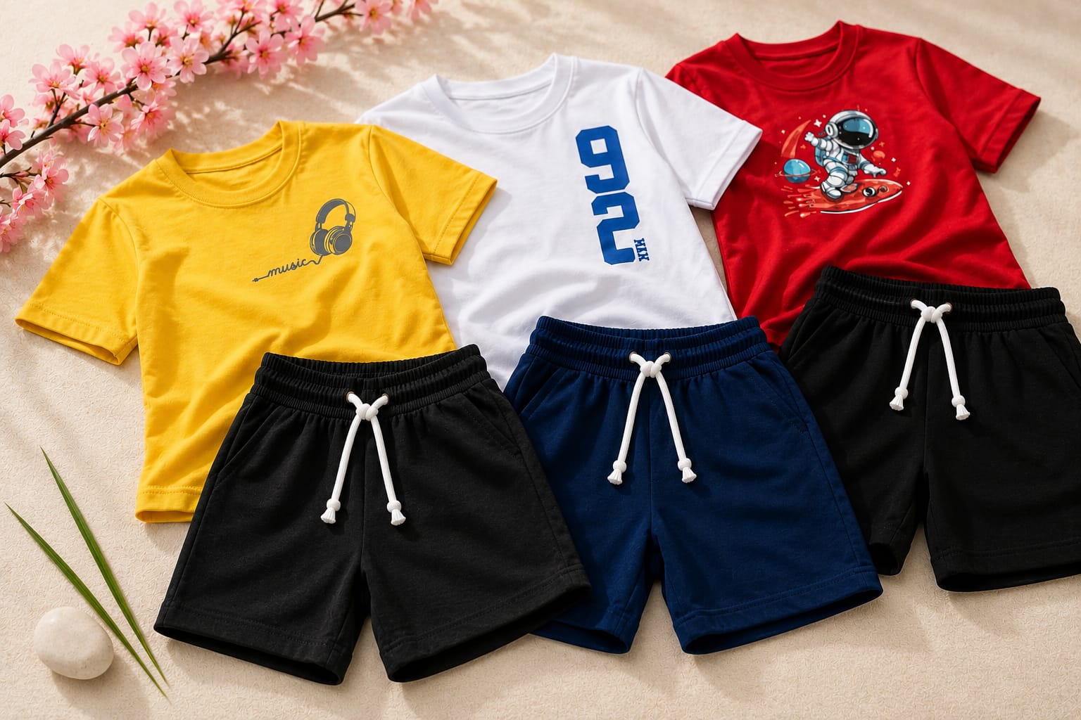 Boys graphic print jersey t-shirt shorts set 3 pack