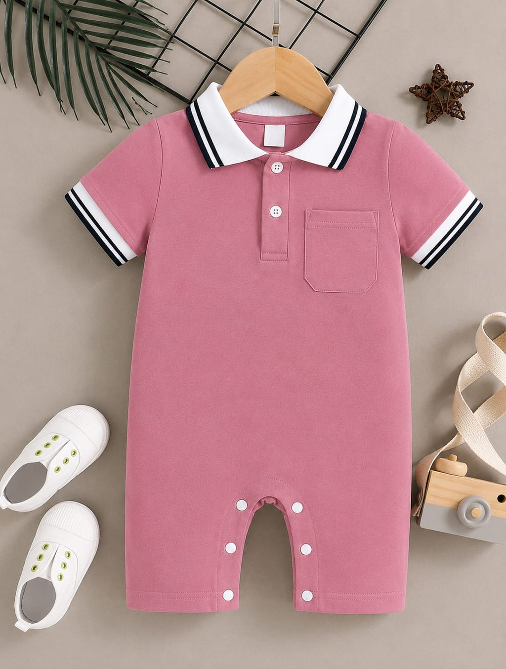 Pink Polo Romper for Babies | Soft Interlock Bodysuit