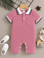 Pink Polo Romper for Babies | Soft Interlock Bodysuit