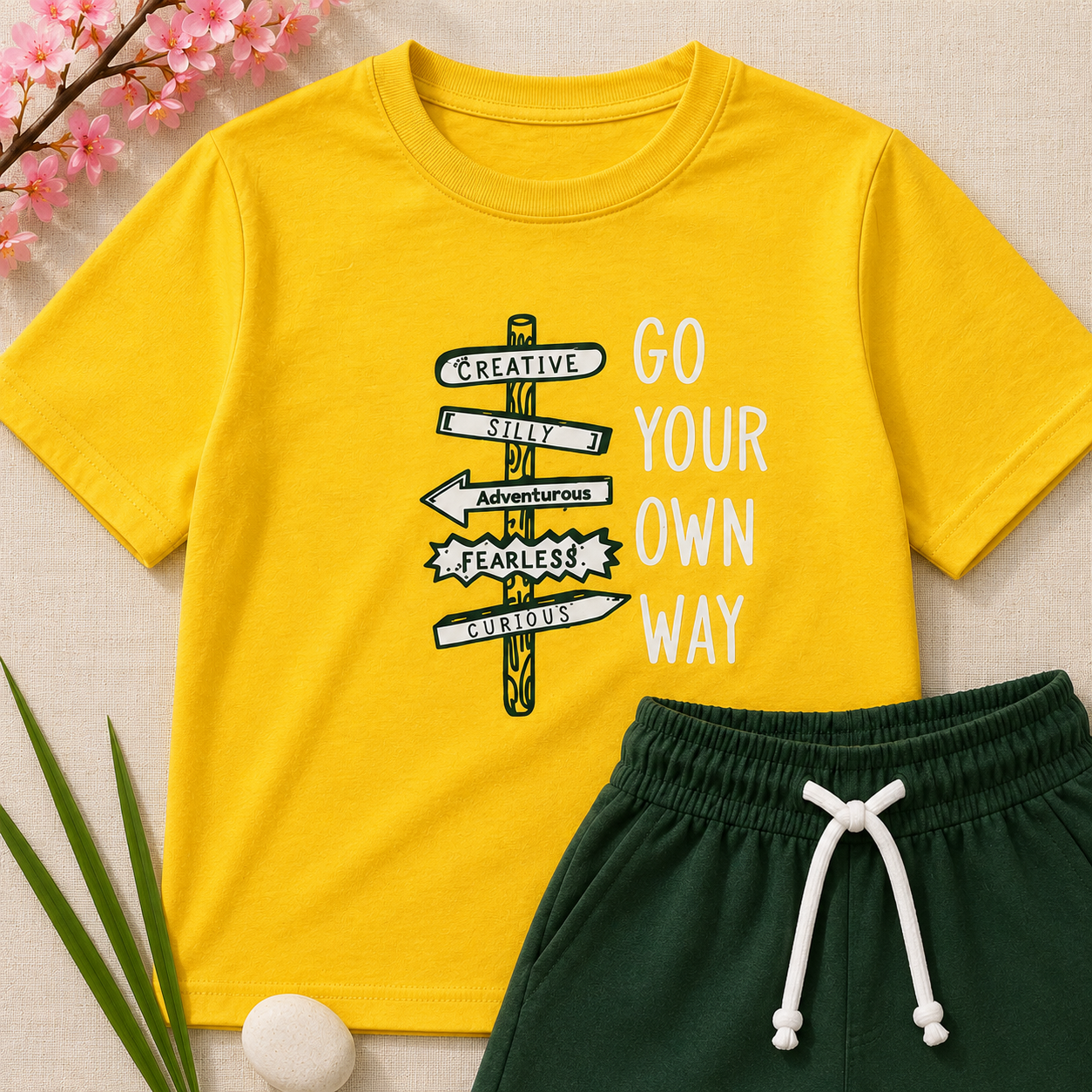 Boys Yellow & Green "Go Your Own Way" T-Shirt & Shorts Set