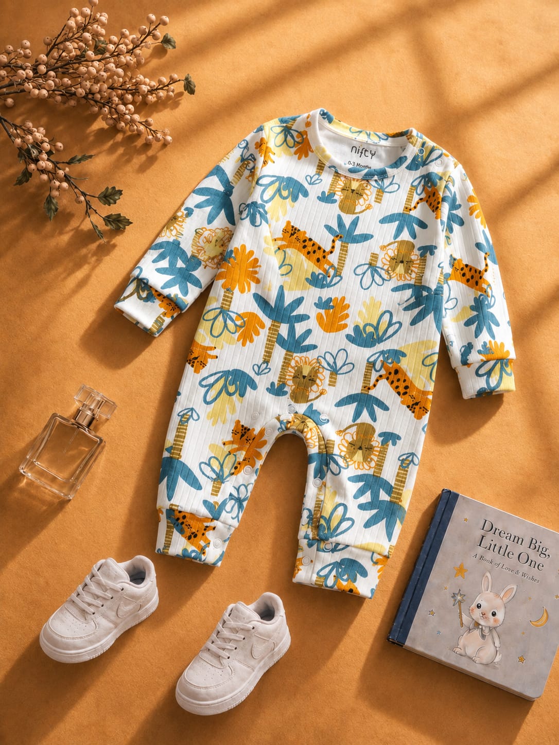 Baby Jungle Animal Print Romper | Long Sleeve Jumpsuit