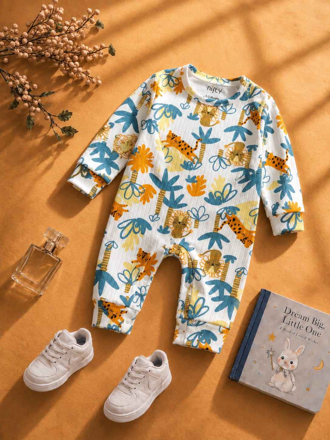 Baby Jungle Animal Print Romper | Long Sleeve Jumpsuit