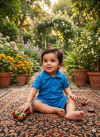 MINI AURA Boys Textured Romper – Royal Blue