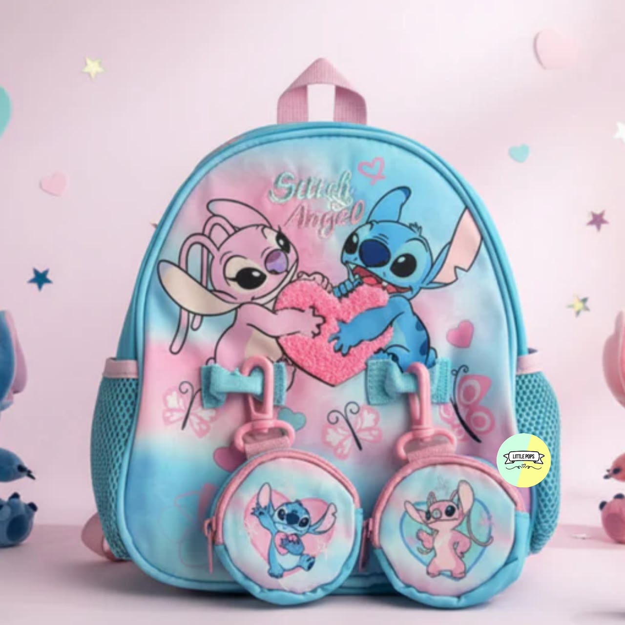 Stitch and Angel heart backpack with pouches