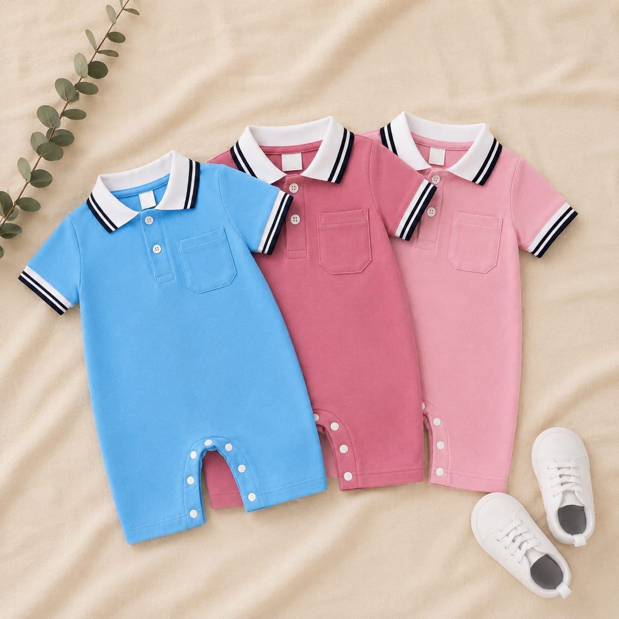 Baby Boy Polo Collar Romper Set of 3 | Jumpsuit for Infants