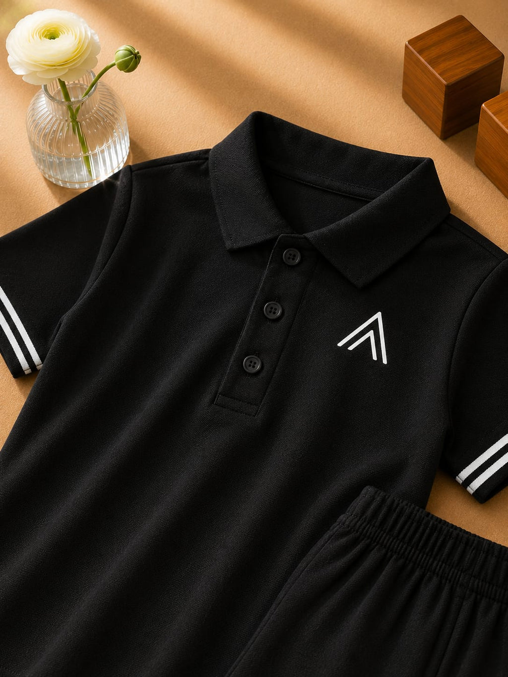 Plush-Baby Plaid Polo Shirt & Shorts-Black