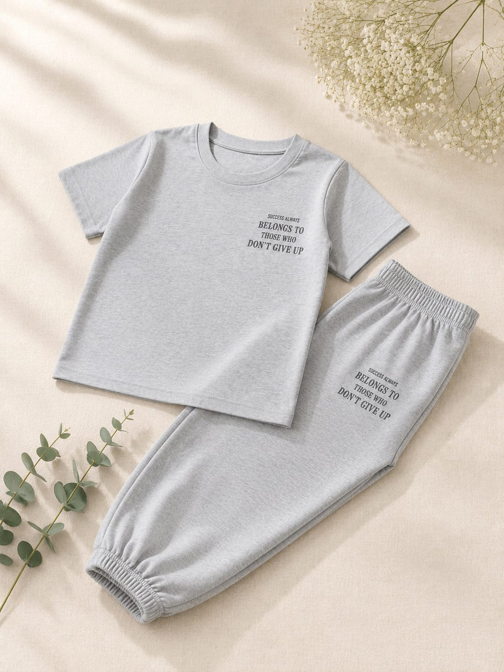Girls Grey T-Shirt & Cuffed Trouser Set