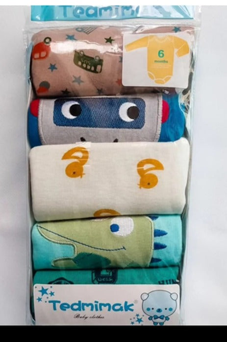 Baby Boy Printed Bodysuits Pack of 5