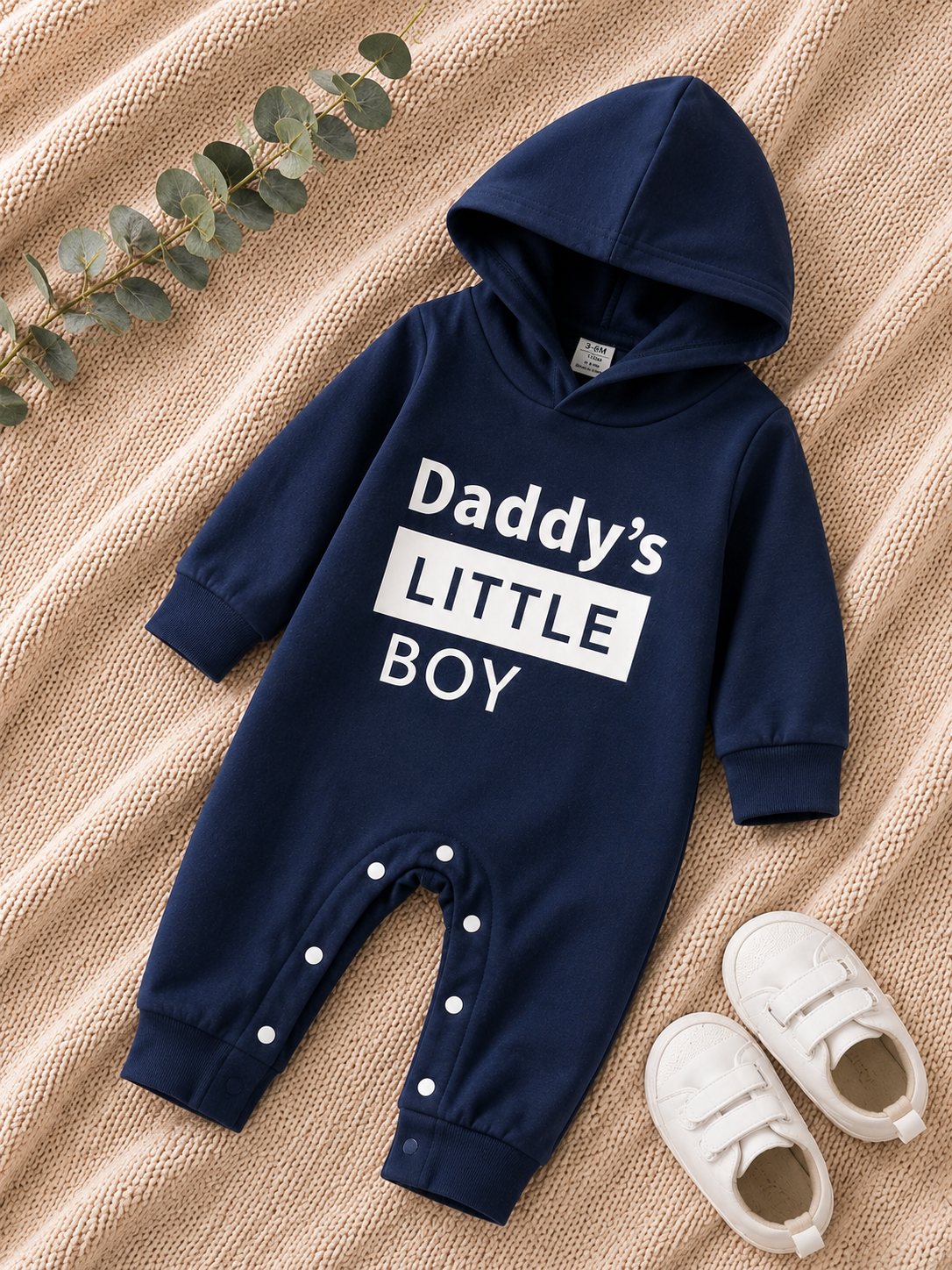Plush-Hoodie Romper - Daddys Boy in Dark Blue