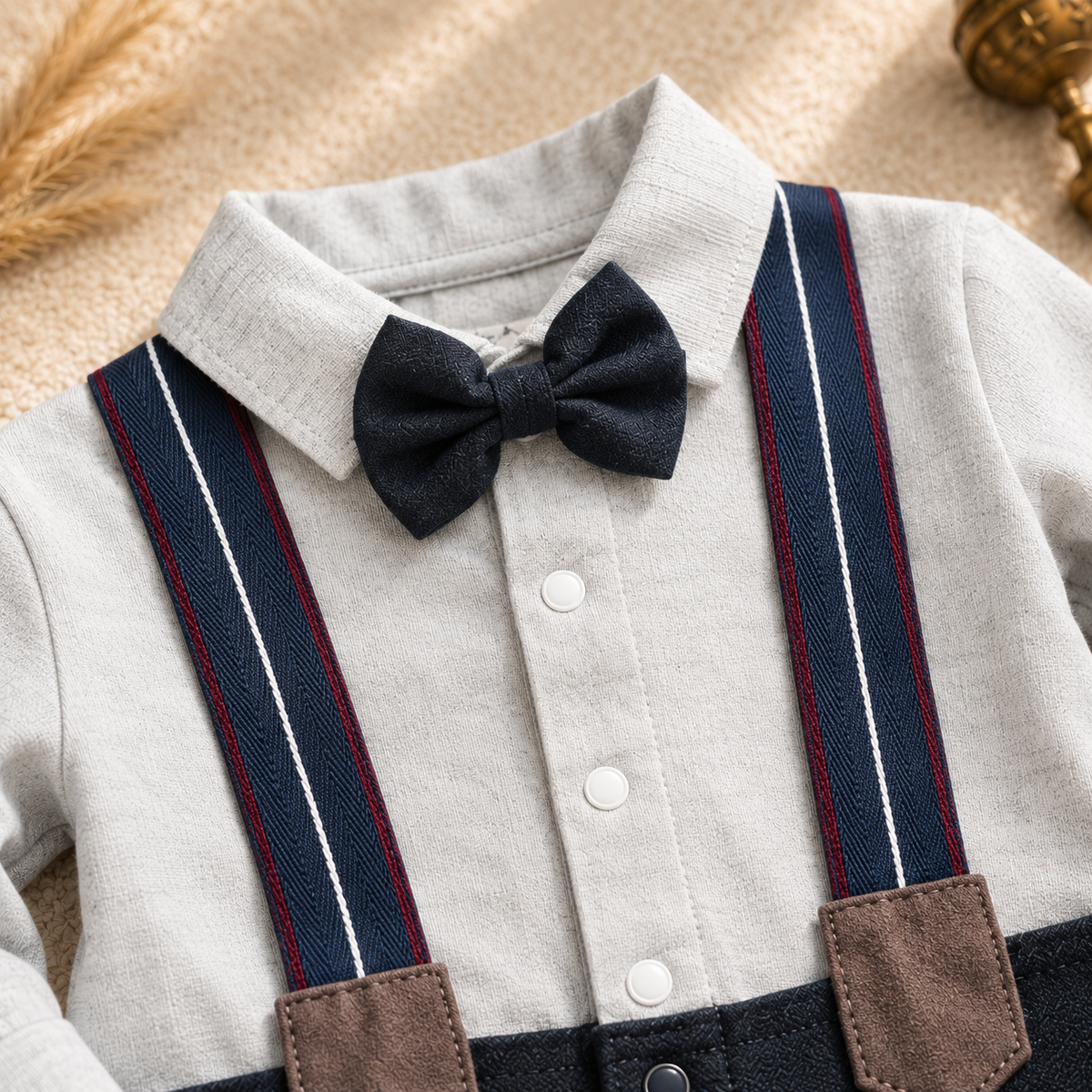 Newborn Gentleman Romper - Grey & Navy