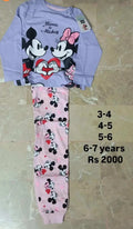 New Disney Mickey & Minnie Girls’ Pajama Set – PURPLE Printed Top with Red Trousers | Kids Nightwear