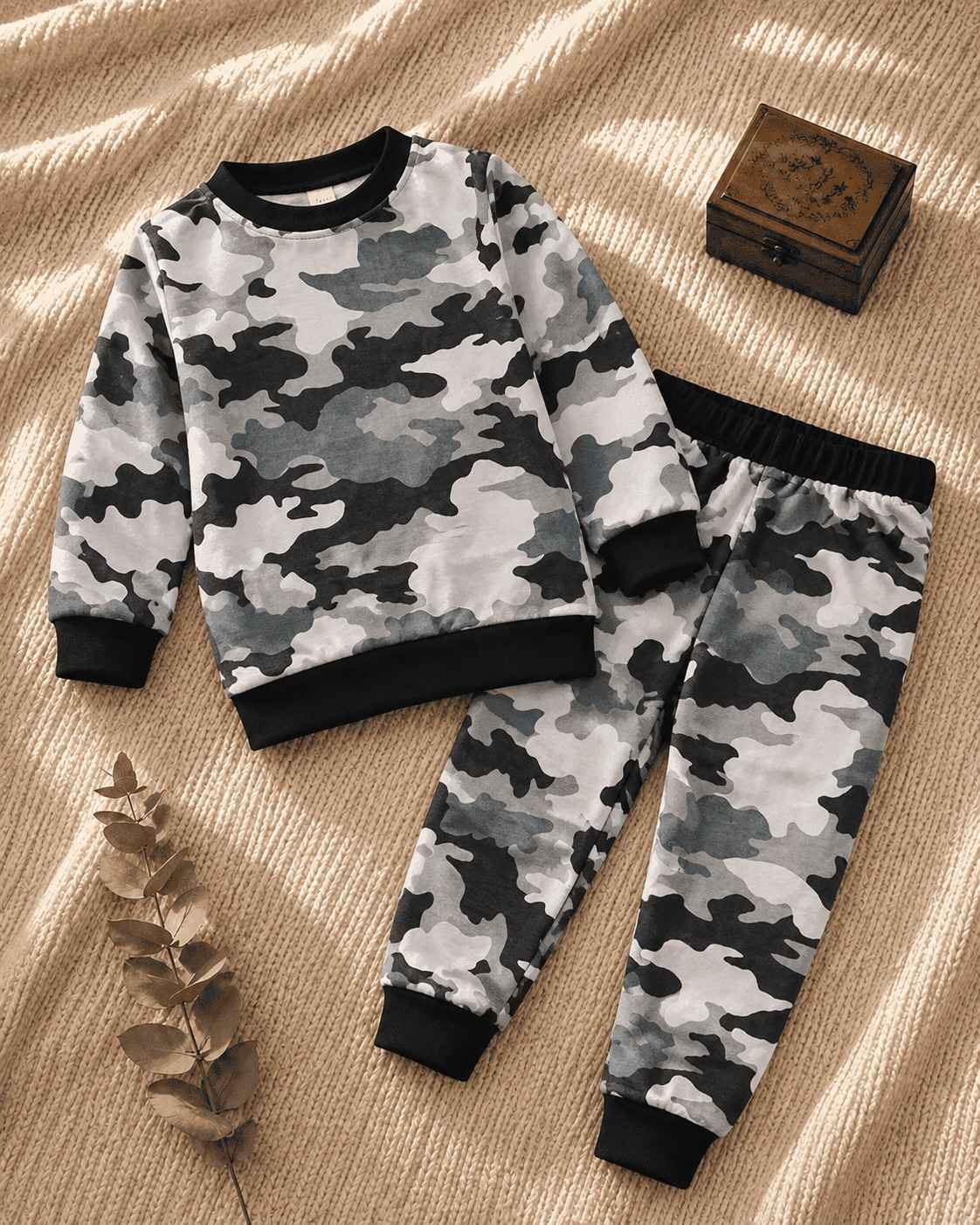 Plush -  Fleece Shirt & Trouser - Camouflage Black