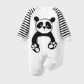 Plush-Printed Romper - Black Stripes Panda